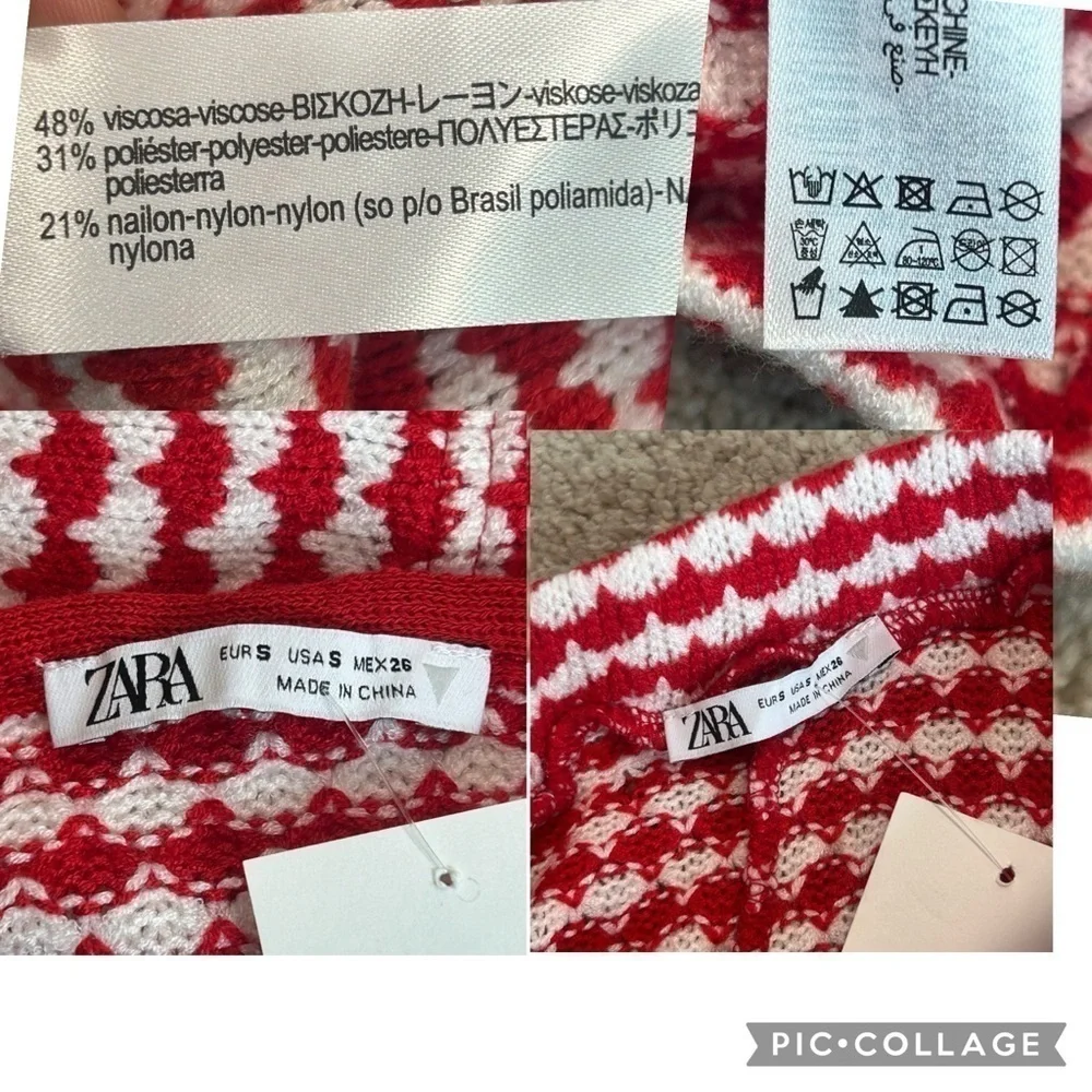 Zara red white knit cropped peep hole halter top flare pants set NWOT stretchy🔥 - Picture 5 of 9